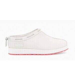 UGG White Leather Slip-On Clog with Pink Sole